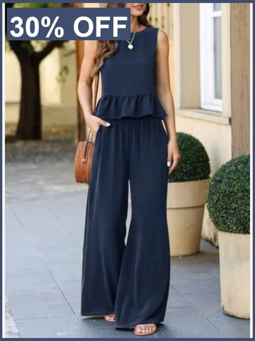 2 Piece Outfits Sleeveless Tank Top Wide Leg Pants Set Matching Set